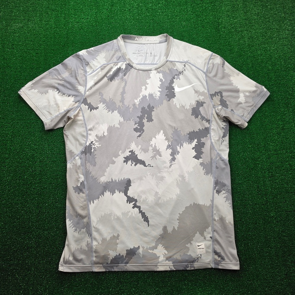 Nike Pro Hypercool Fitted Snow Camo Performance Training Shirt Mens XL Gray
